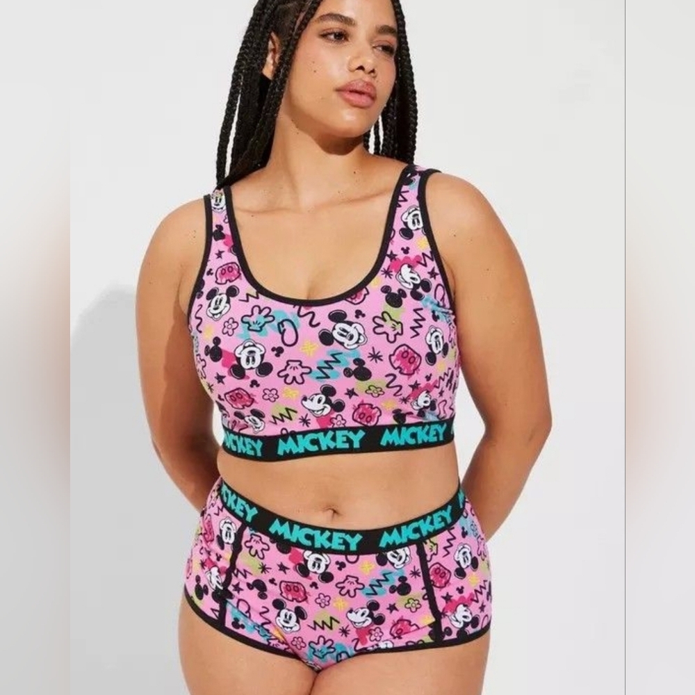 Torrid Mickey Mouse Pink and Black Sports Bra and Brief Set